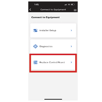 Mobile app screen titled “Connect to Equipment” with the “Reducer Control Panel” option highlighted in red.