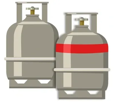 Two gray gas cylinders, one with a red band, shown side by side.