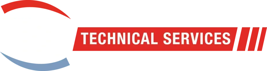 Red and blue Technical Services logo with stylized swoosh graphic.