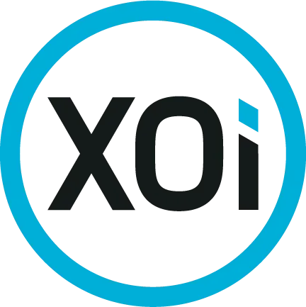 Xoi logo in black text inside a turquoise circle