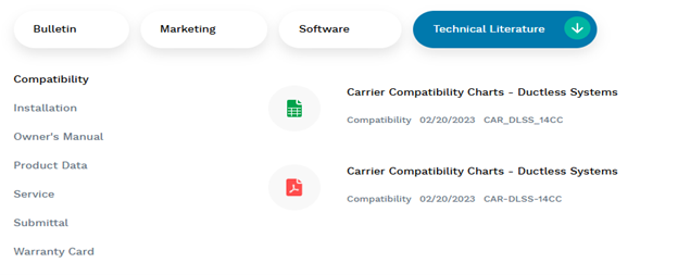 Dashboard with document categories and a teal Technical Literature button selected, showing competency and project files.