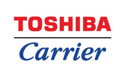 TOSHIBA and Carrier logos in red and blue on a white background