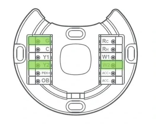 Wire diagram of a steering wheel control connector with labeled pins highlighted in green.