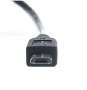 Black micro-USB cable connector close-up on a white background