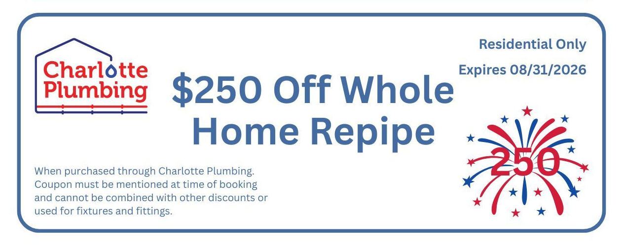 A coupon for $ 500 off whole home repipe from charlotte plumbing A coupon for $ 500 off whole home repipe from charlotte plumbing