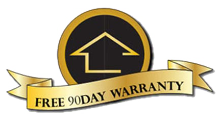 Gold emblem with a house outline,