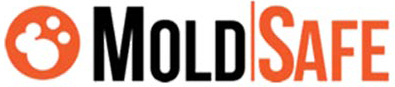 Logo for Mold Safe, with paw print icon and orange and black text.