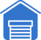 Blue storage unit icon with a white rolling garage door