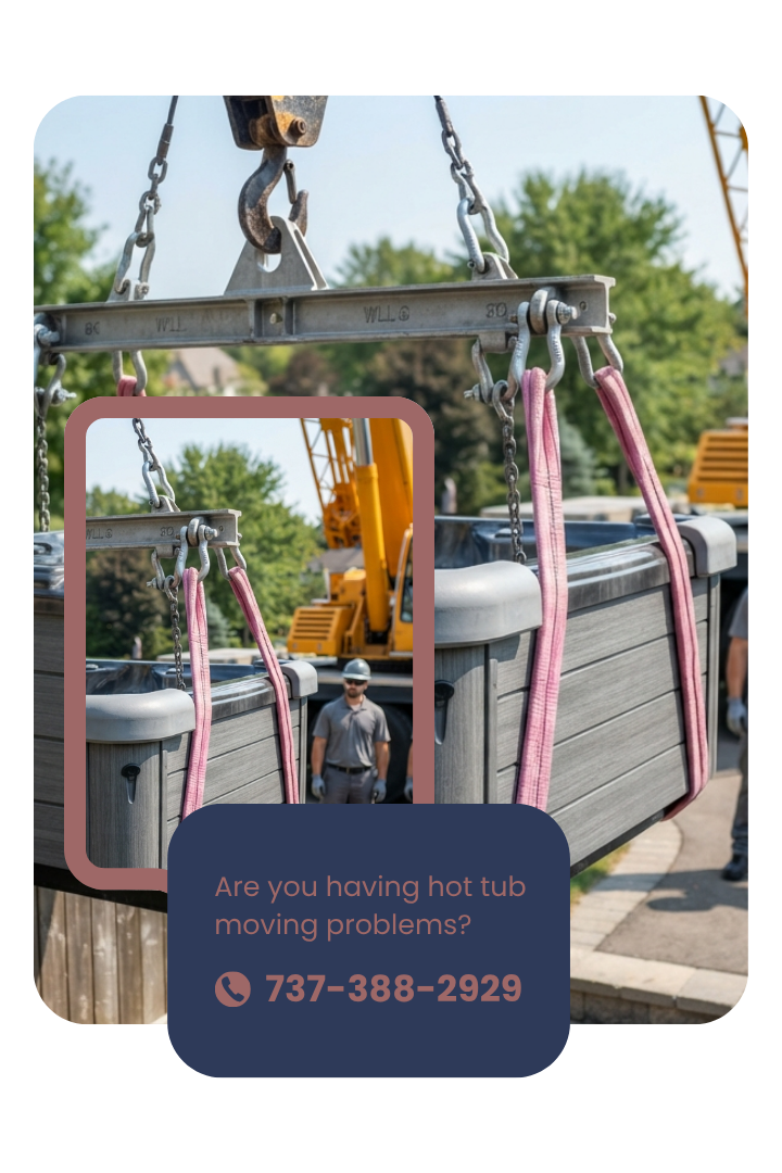 Heavy spa moving team securing equipment before backyard relocation