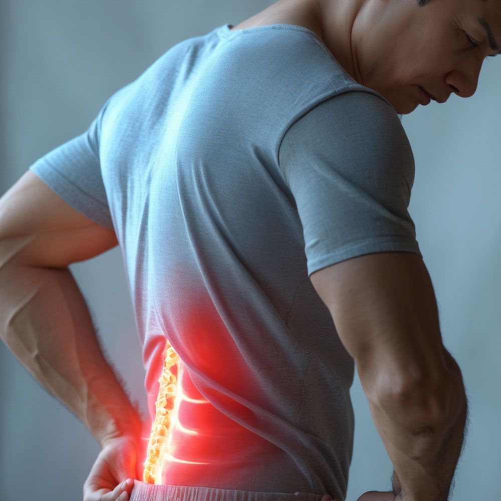 A man is holding his back in pain because of a backache.
