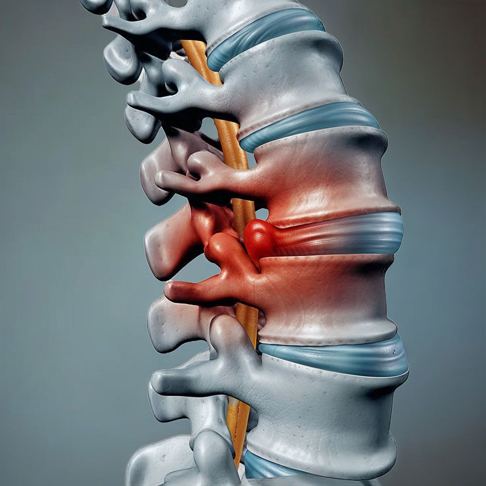 A computer generated image of a spine with a disc in it.
