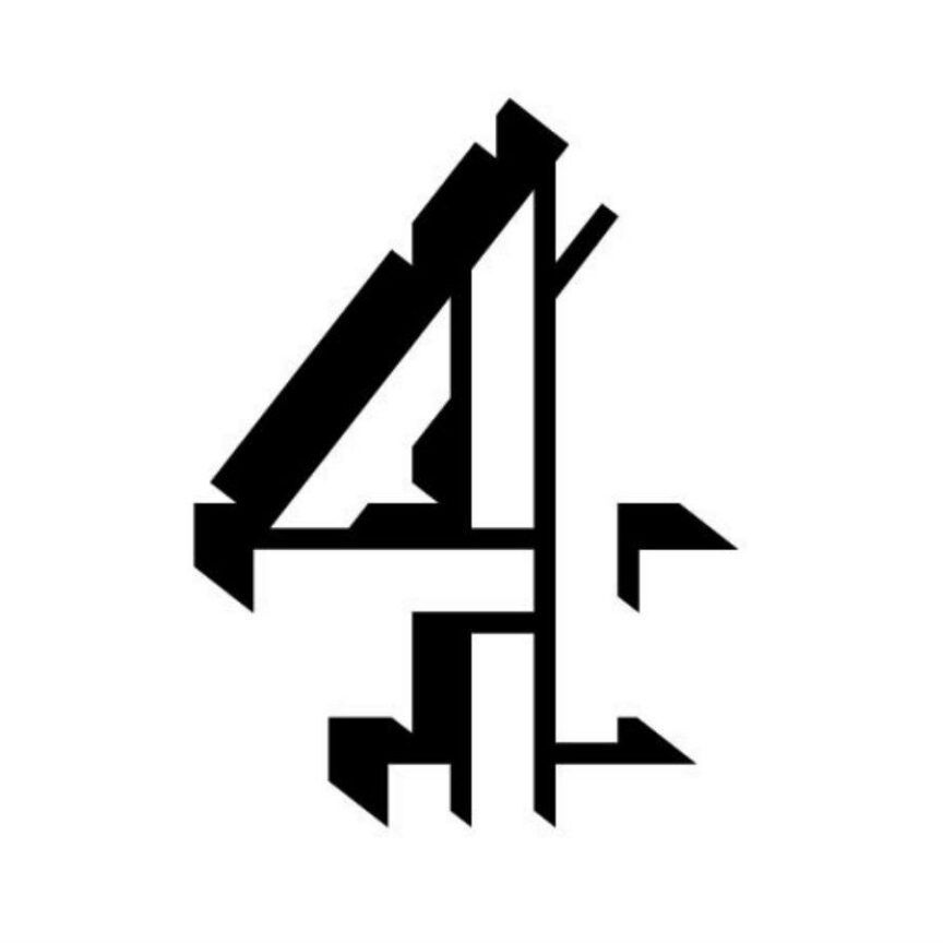A black and white logo for channel 4 on a white background
