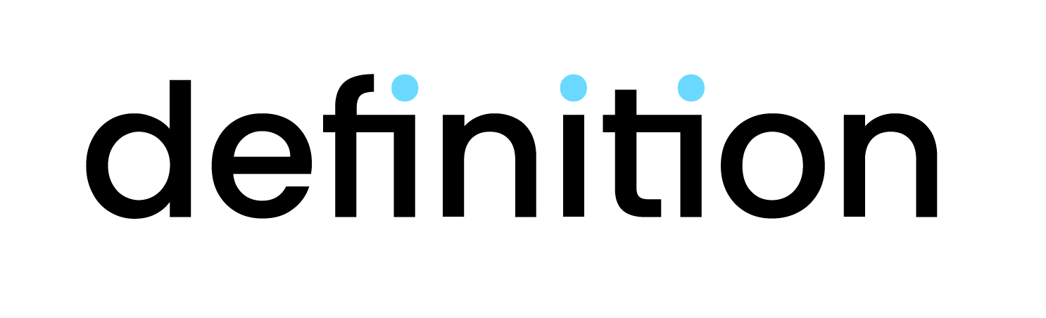 The word definition is written in black and blue on a white background.