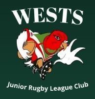 WESTS Junior Rugby League Club logo with a red rugby mascot on a dark green background