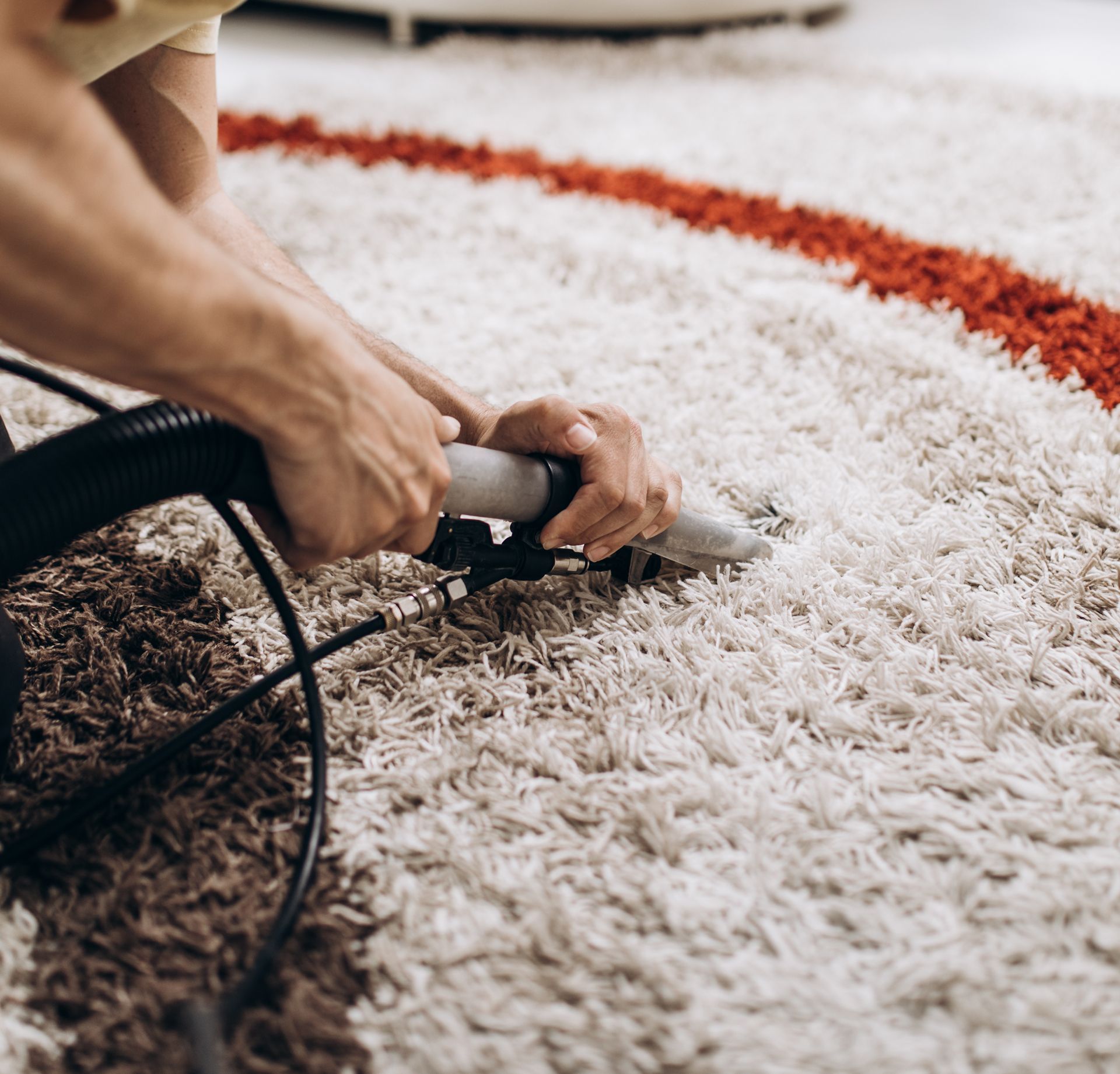 a person is using a vacuum cleaner to clean a rug