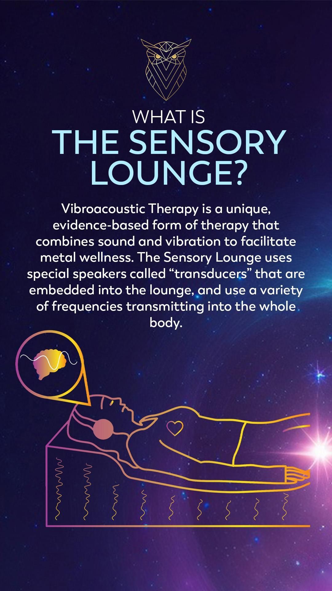 Illustration of a person resting on the vibroacoustic sound bed as frequencies move through the body