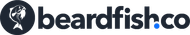 a logo for beardfish.co with a fish on it .