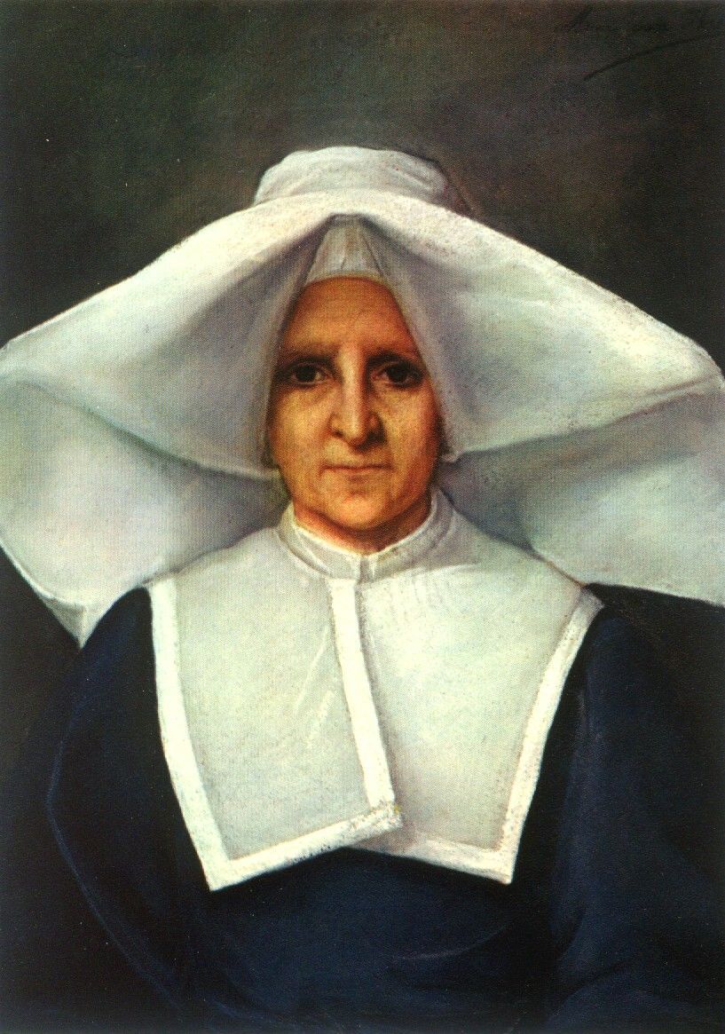 A painting of a nun wearing a hat and collar