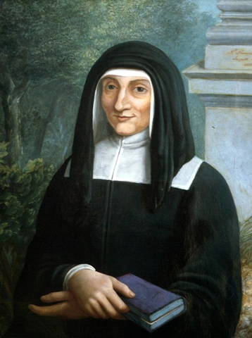 A painting of a nun holding a book