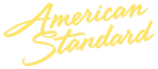 Yellow “American Standard” script logo on a white background