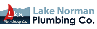 Lake Norman Plumbing Co. logo with blue text and a red-and-blue house icon