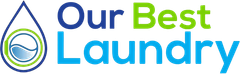 Our Best Laundry logo with blue and green water droplet icon and blue-green text