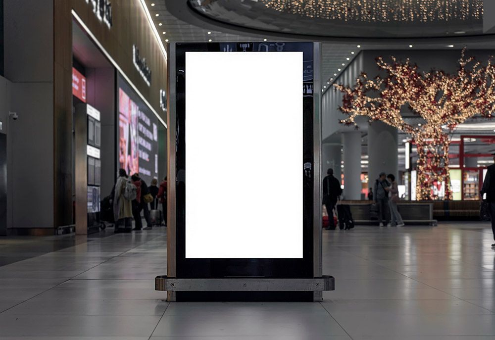 A Large Billboard With a White Screen in a Shopping Mall — Frontier Connect in Plainland, QLD