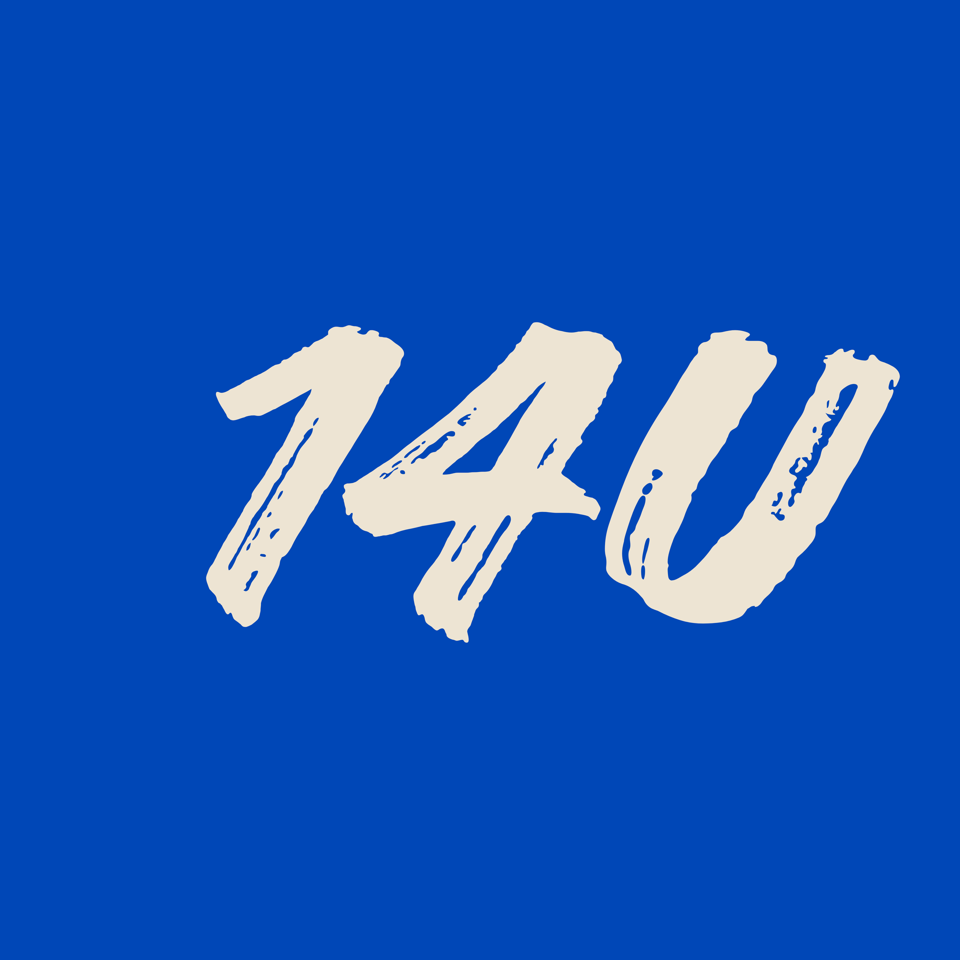 White brush-stroke “14U” on a solid blue background