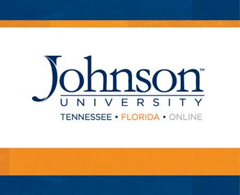 Johnson University logo with blue text and orange bars, reading Tennessee, Florida, Online