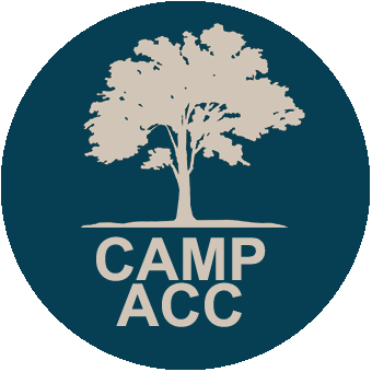 CAM ACC logo: white tree and text on a teal circular background