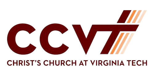 Logo for Christ’s Church at Virginia Tech, featuring maroon and orange stylized “CCVT” text
