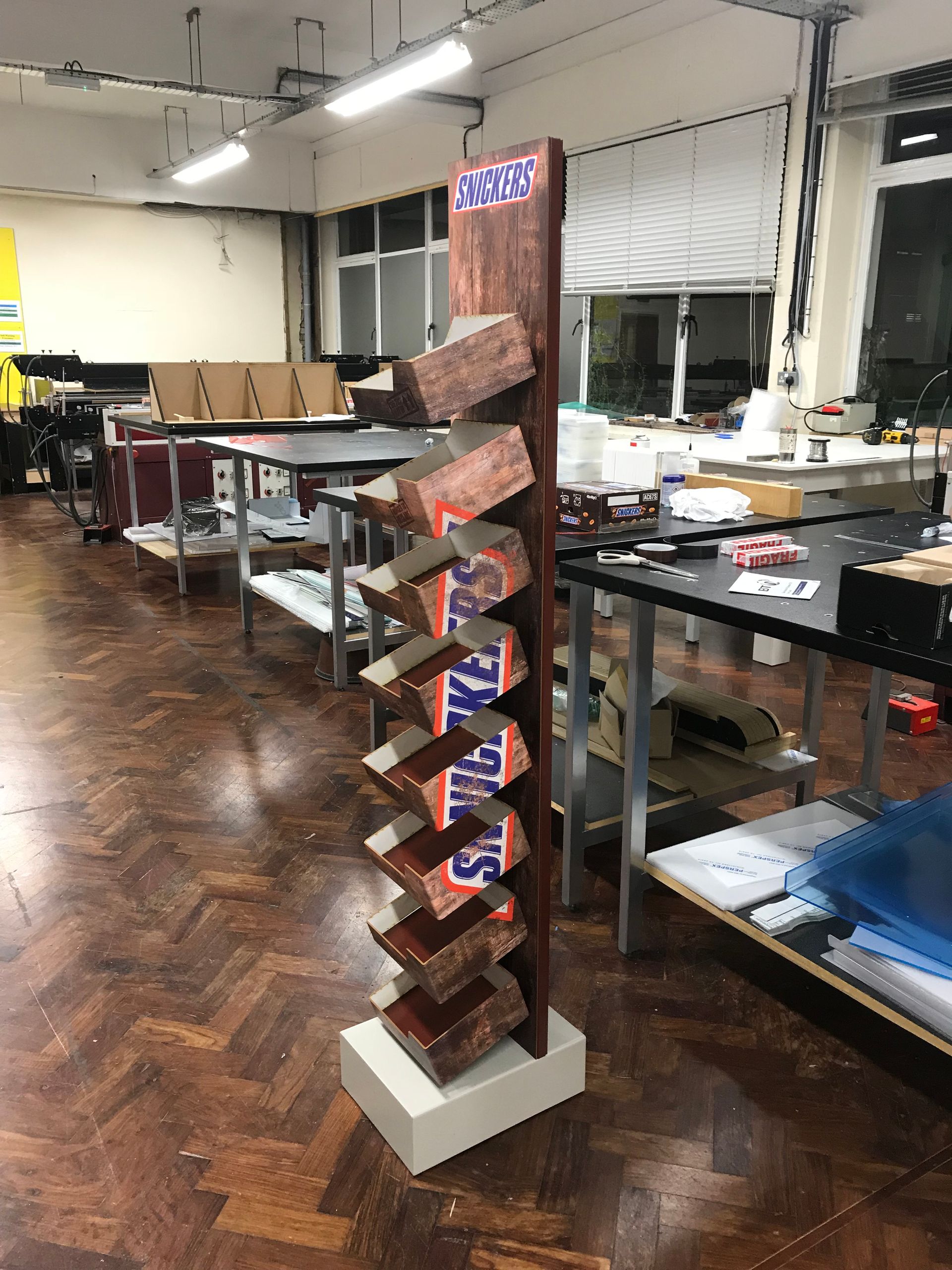 Snickers chocolate branded free standing point of sale unit printed and manufactured by LP display