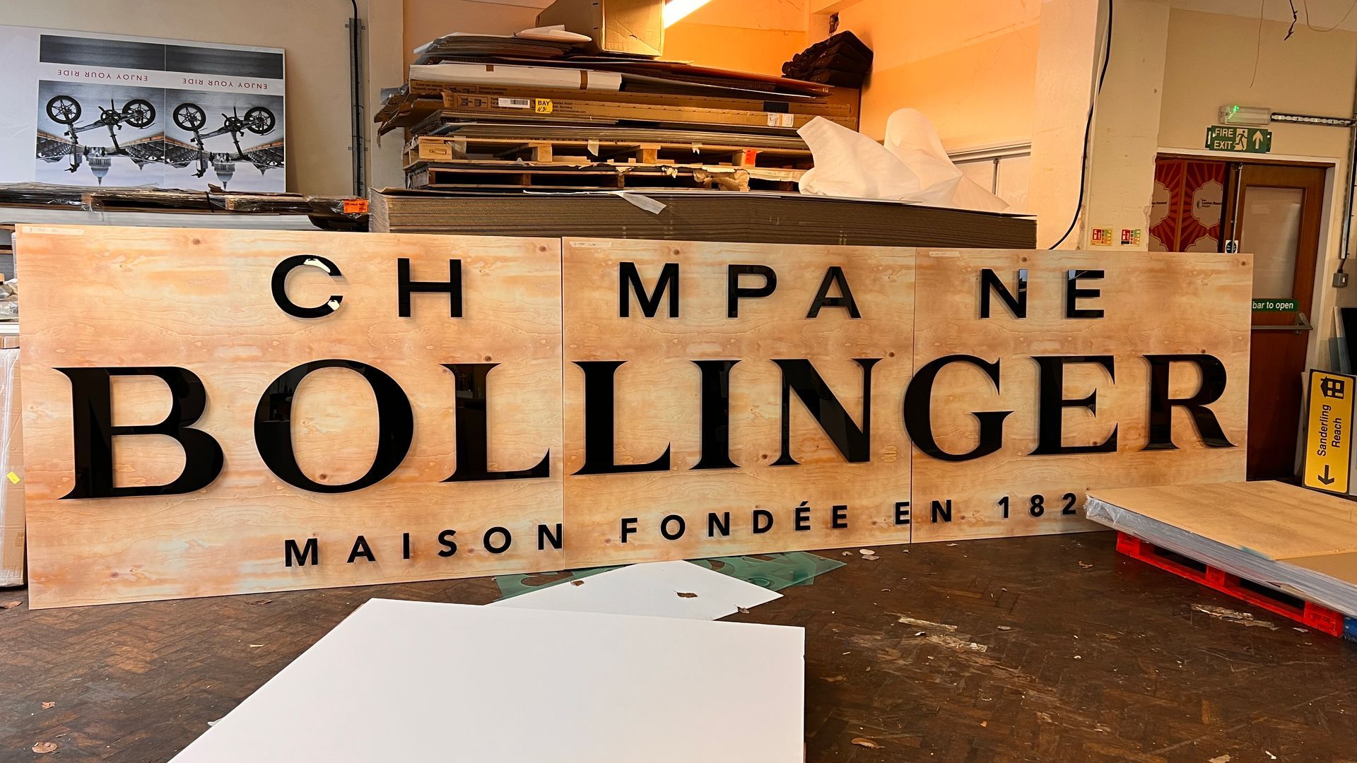 Bollinger black laser cut acrylic lettering