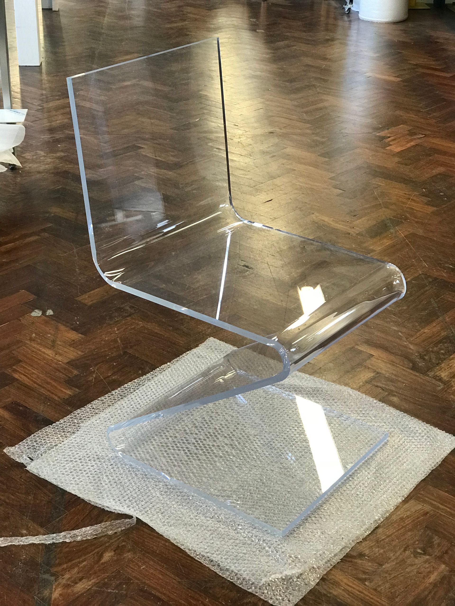 Chair heat formed from clear acrylic