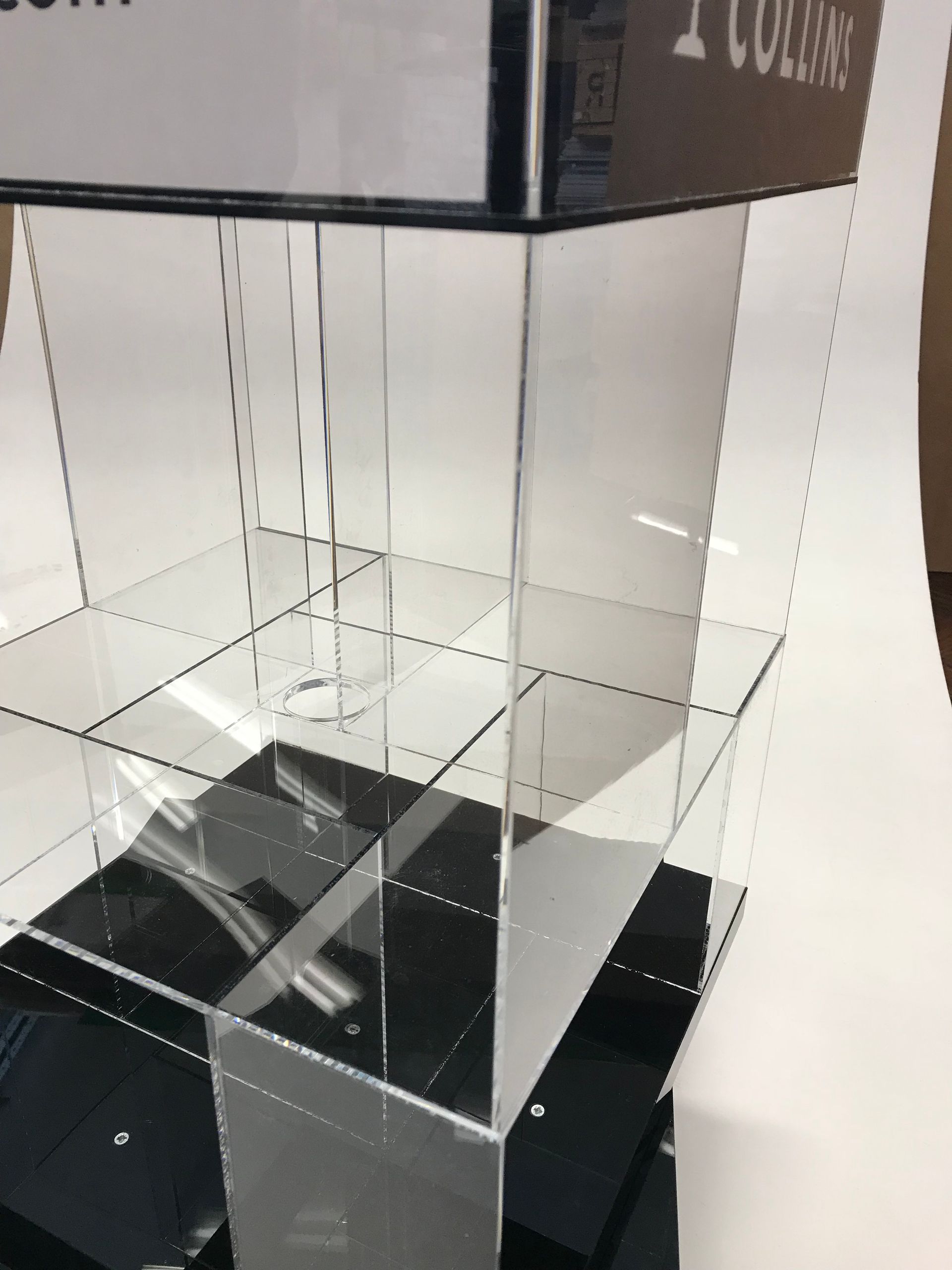 Rotating POS manufactured in clear perspex 