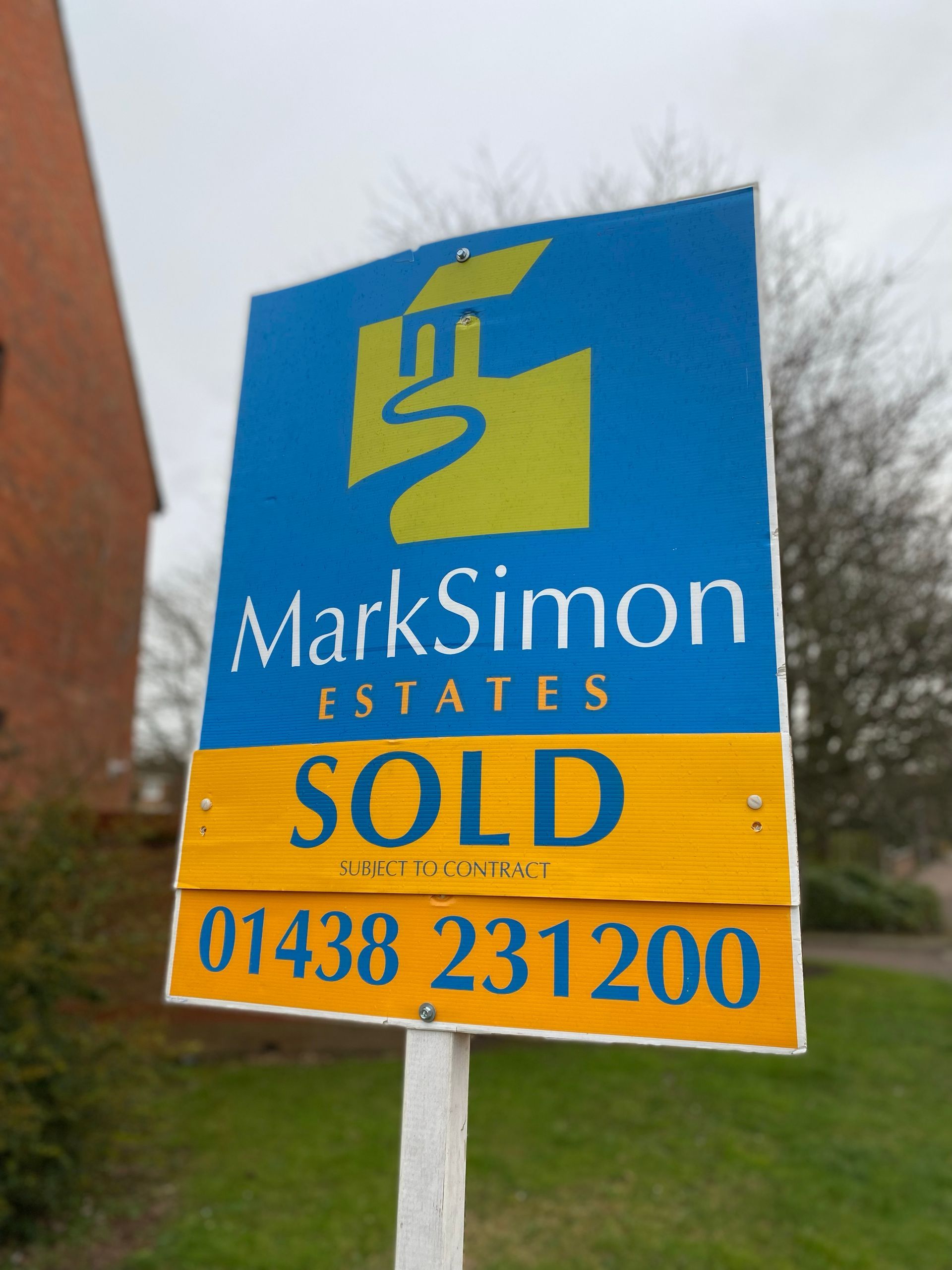 Mark Siomon estate agent printed on Correx T-board with sold slip
