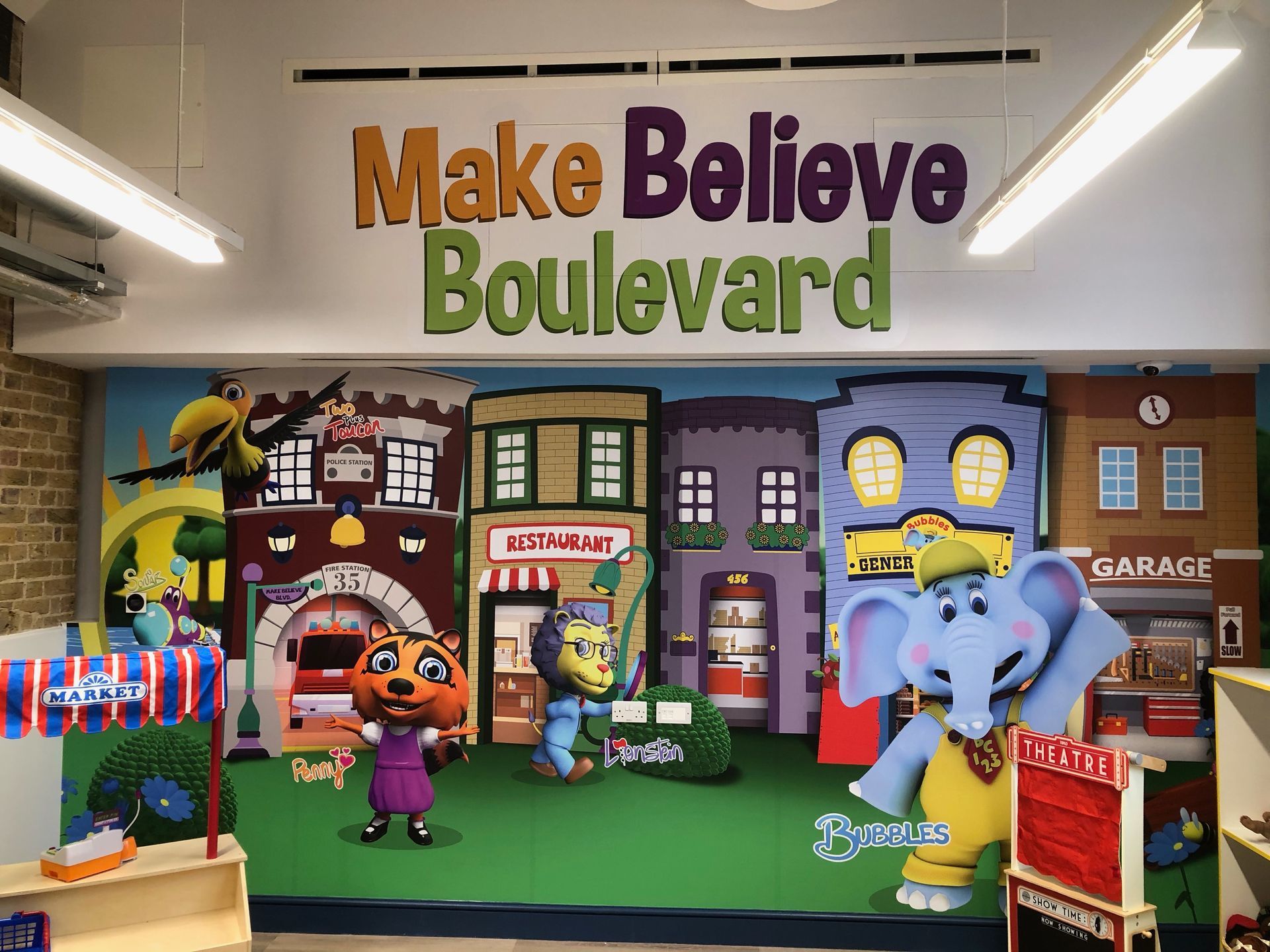 Make Believe Boulevard printed wall covering