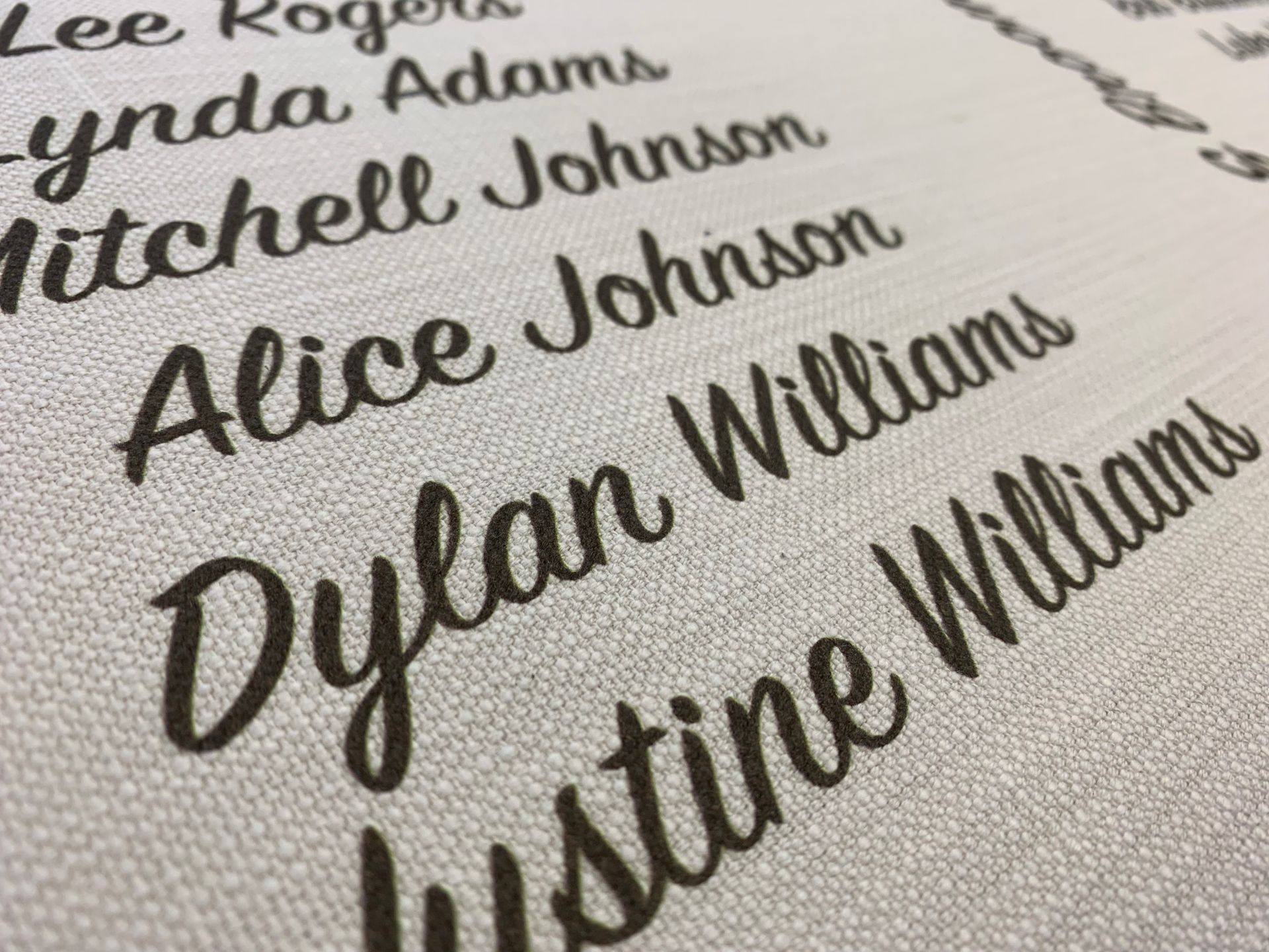 wedding stationery direct print on material of hand written font