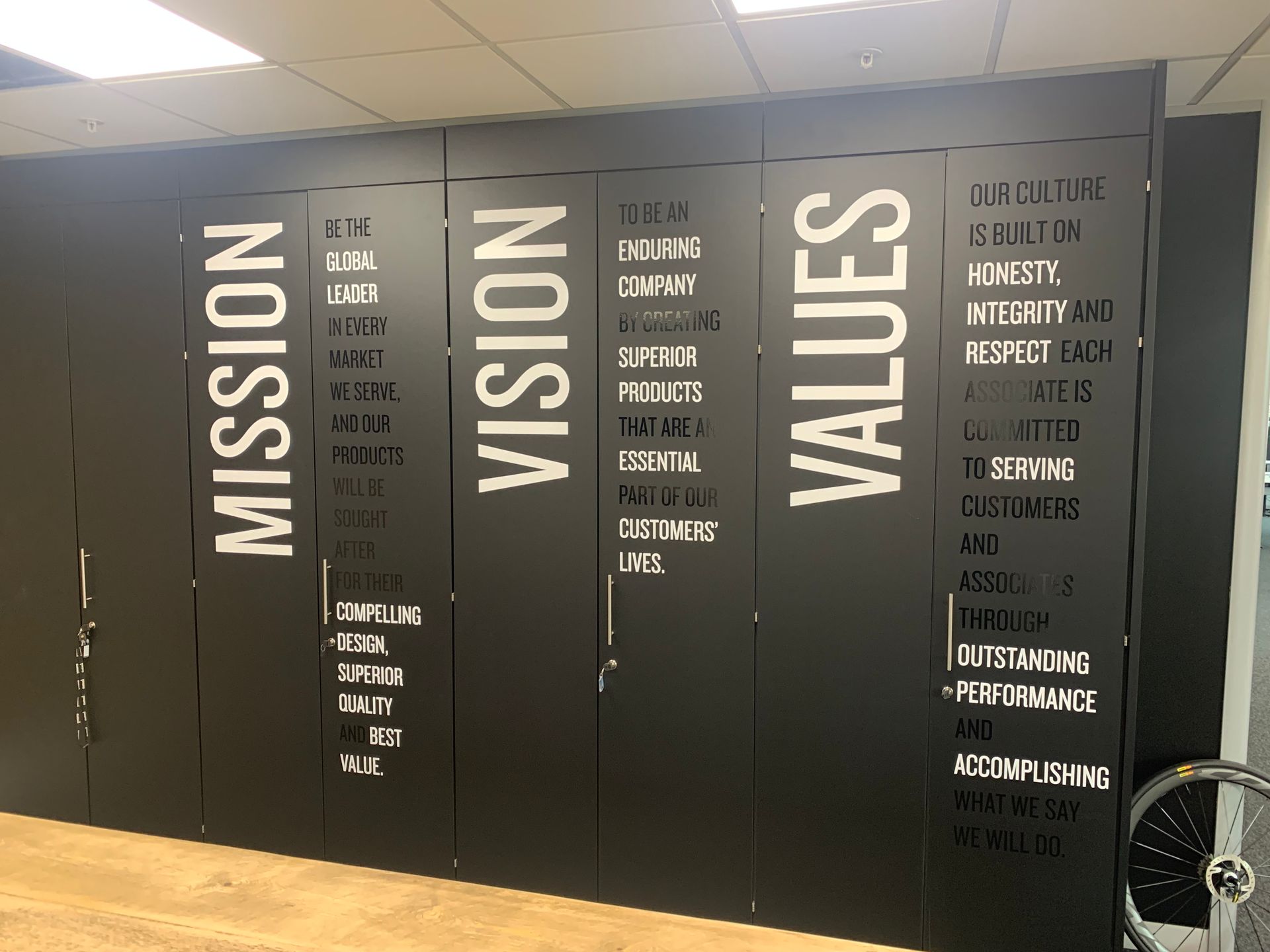 Cut vinyl letter applied to black cupboard