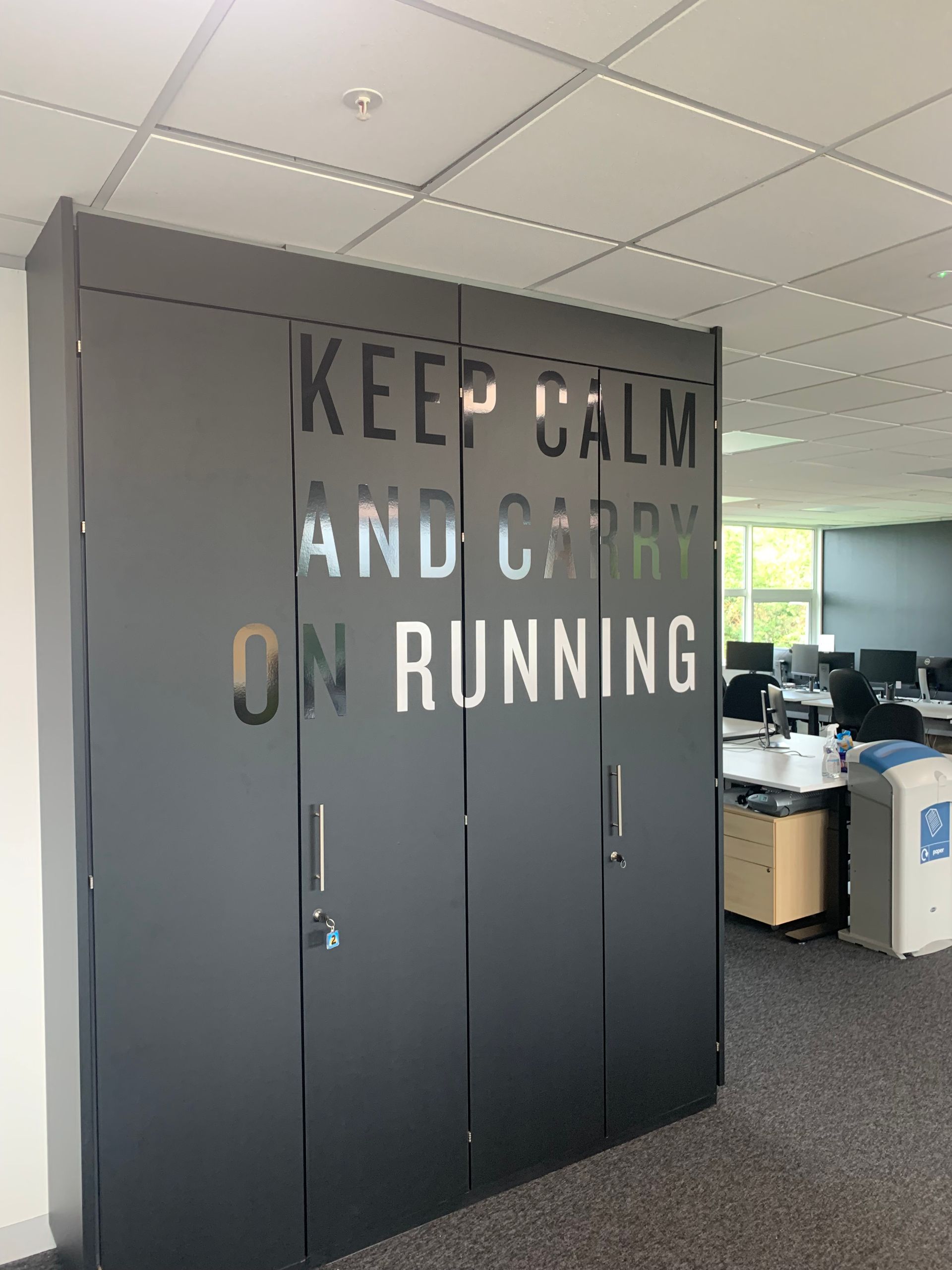 Cut vinyl letter applied cupboard