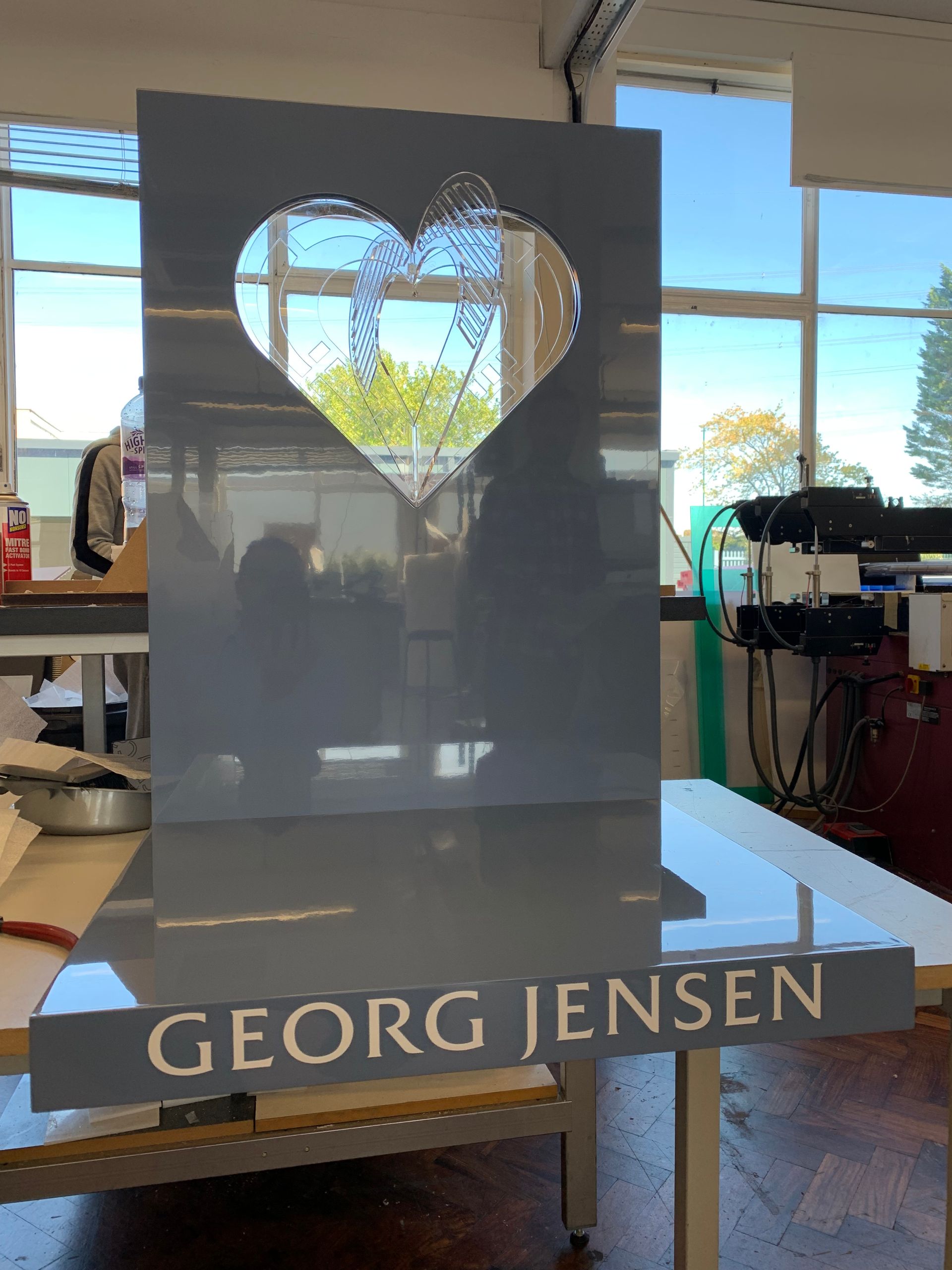 Georg Jensen brand display manufactured from laser cut Perspex
