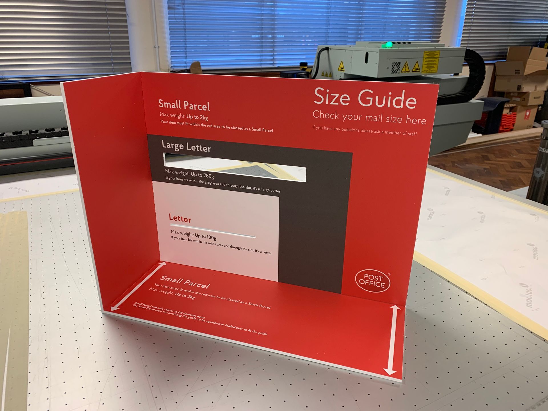 Foamex counter top royal mail size guide