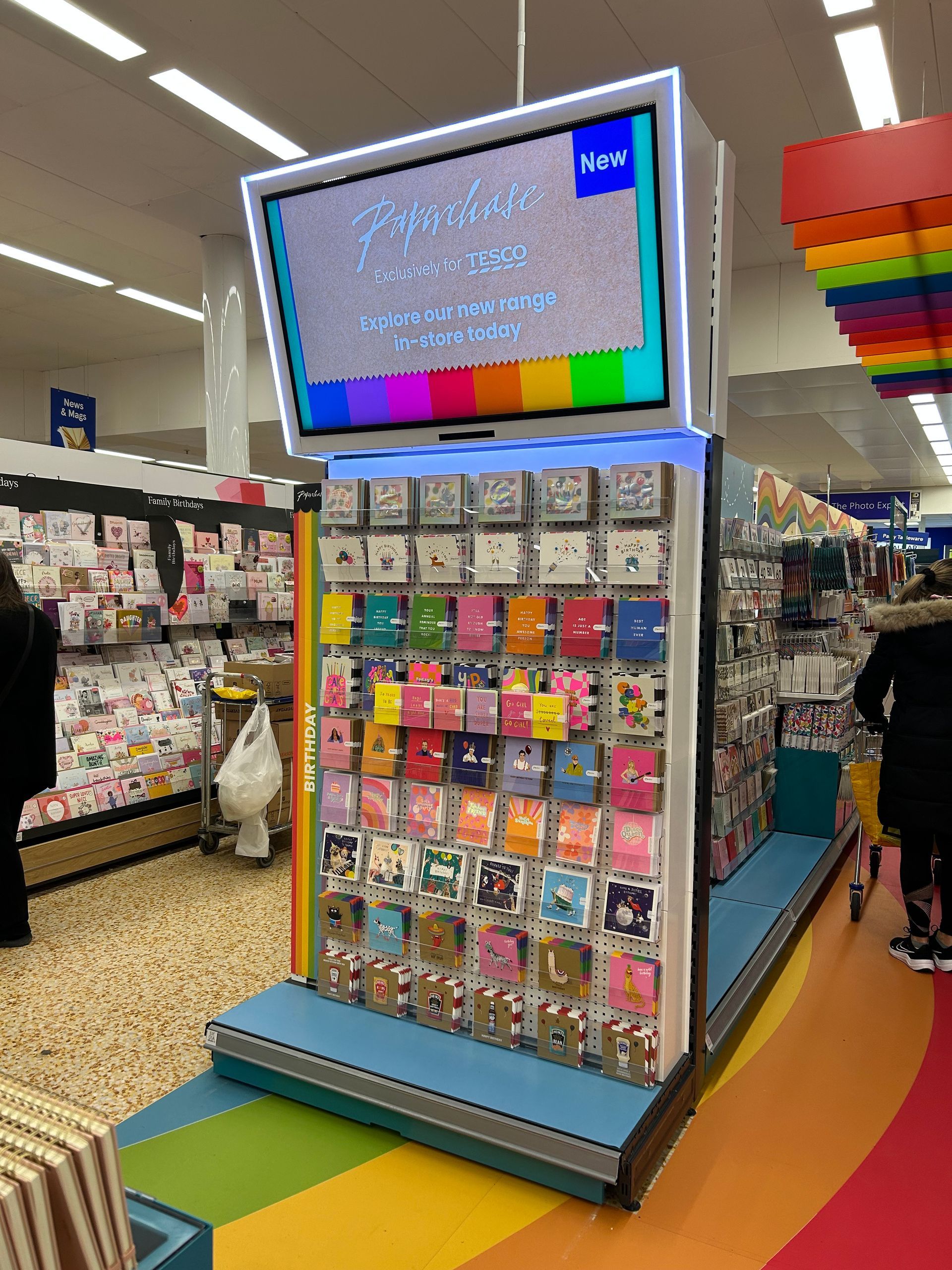 LED box light shelf header display for Tesco greeting cards