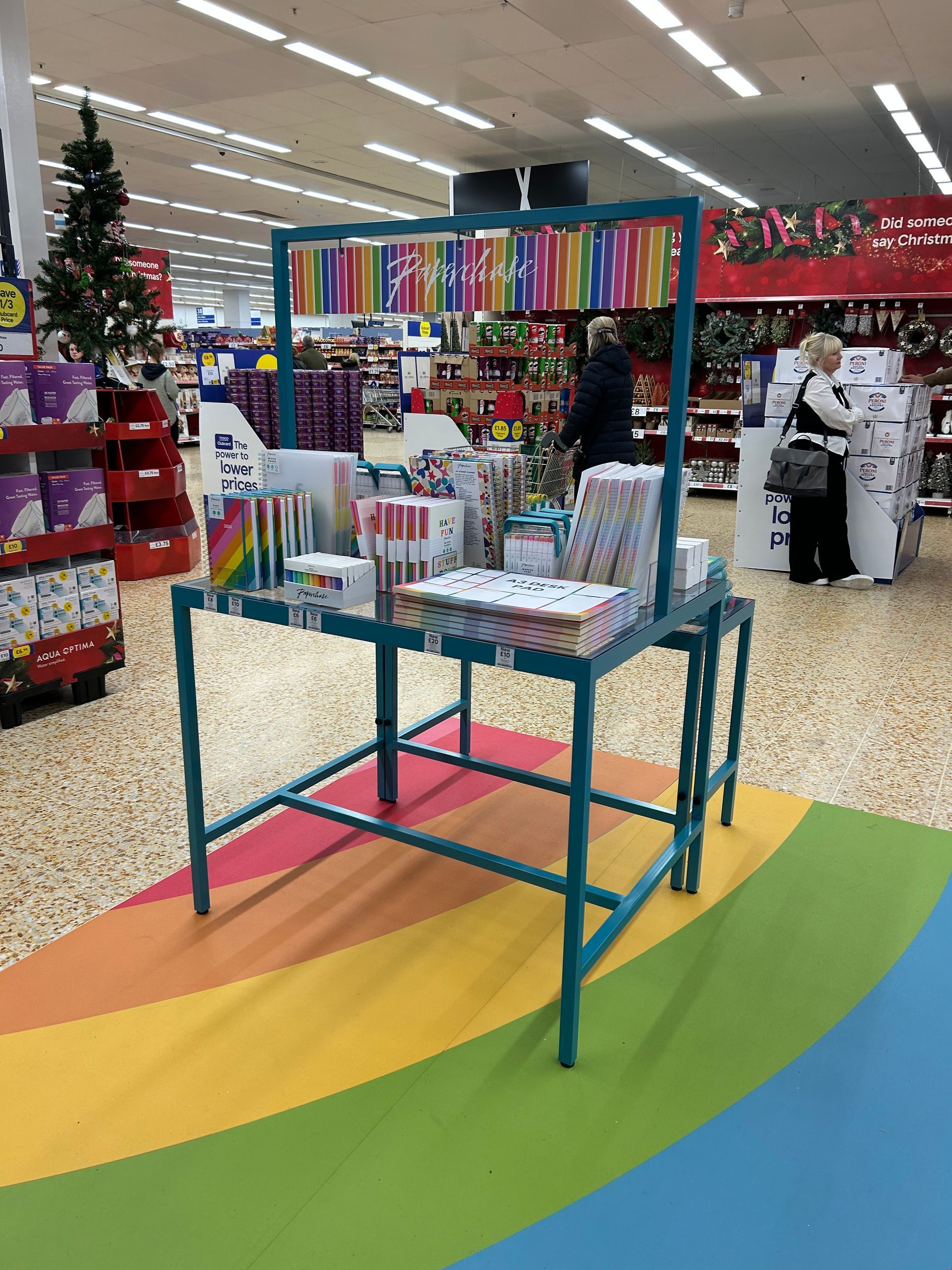 Table hanging display card for Tesco stationery items