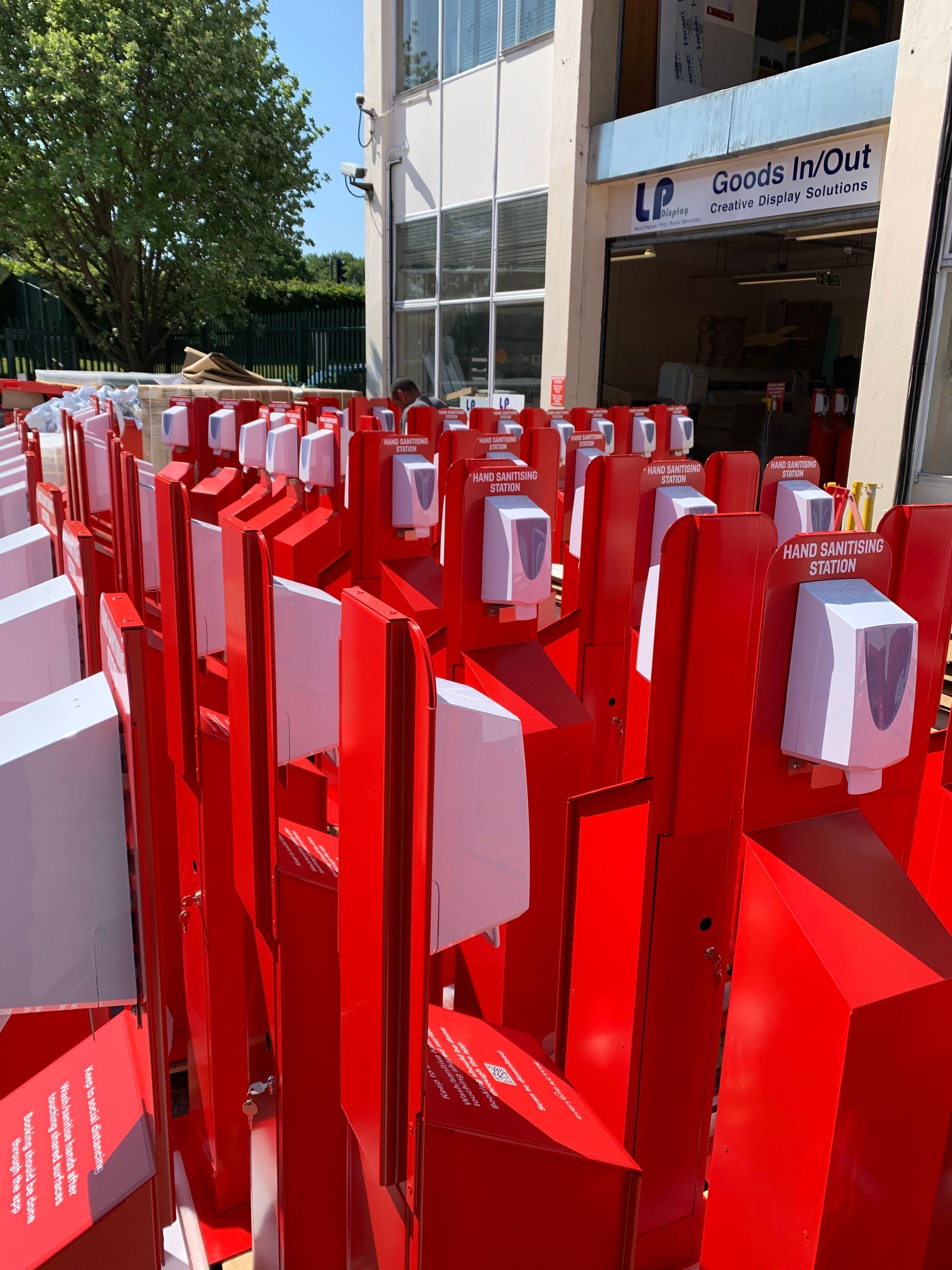 Red powder coated Metal fabricated sand sanitiser stands