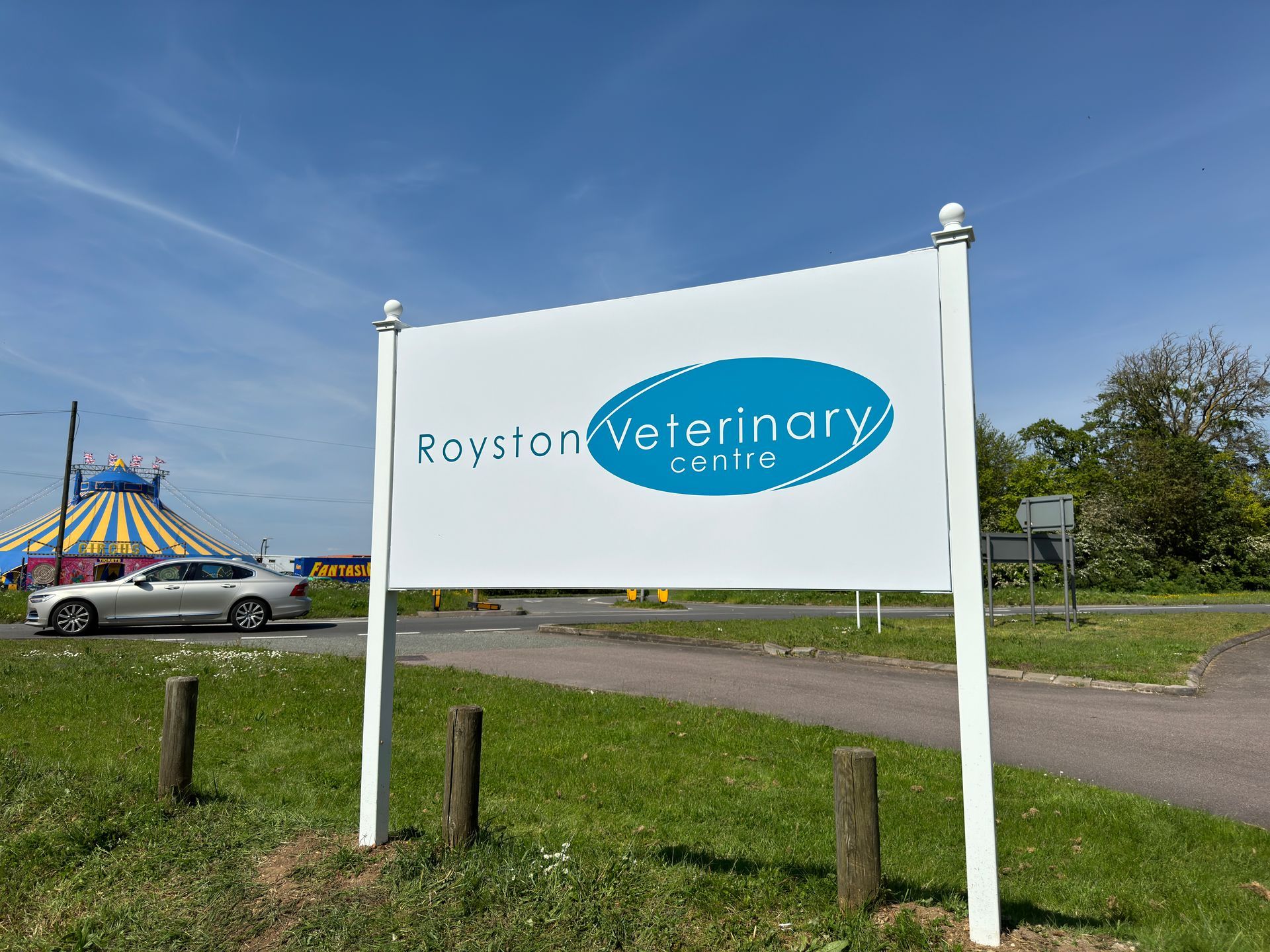 Post mounted direct print Diabond entrance signage