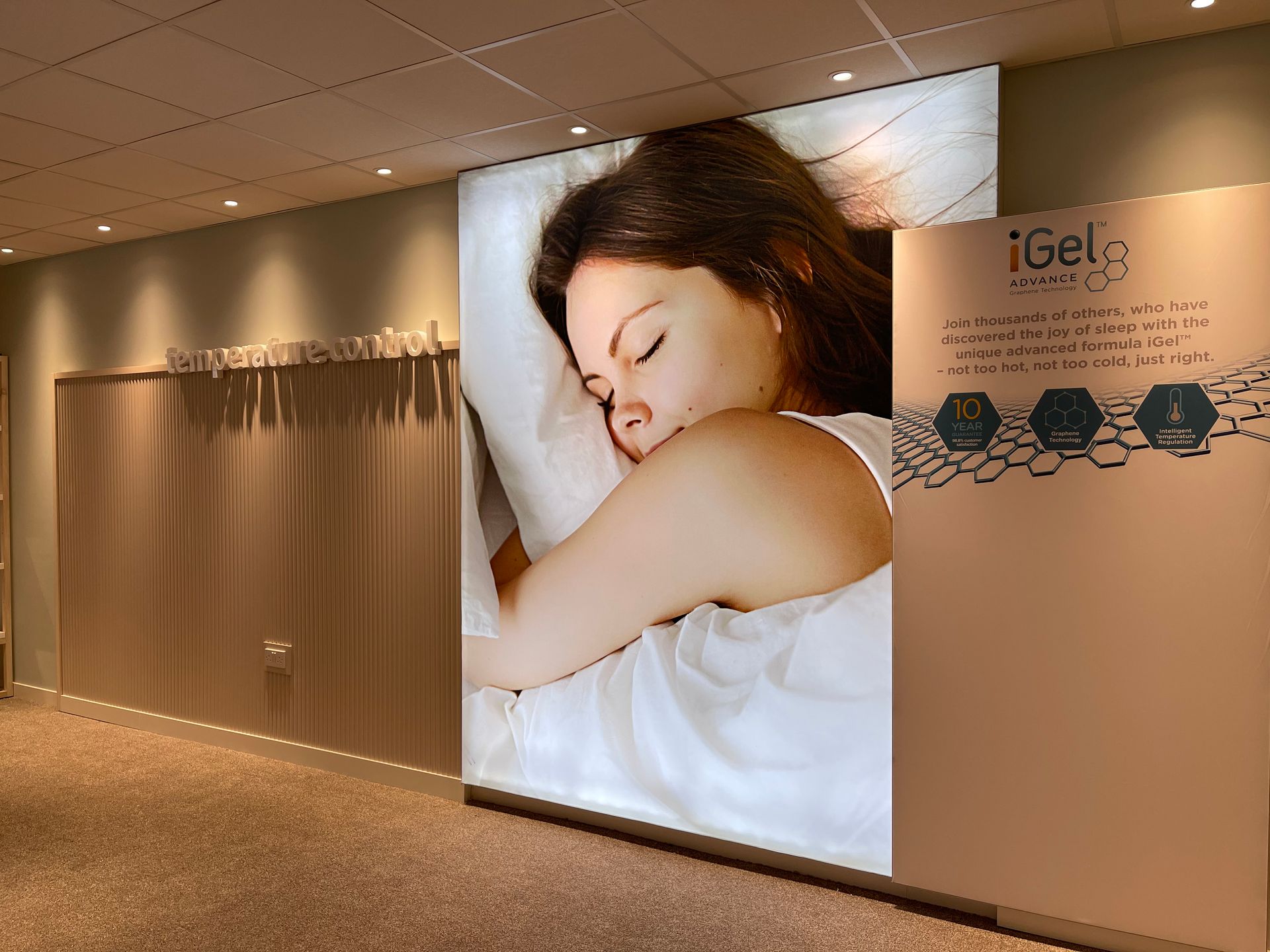 Printed fabric light box display for Bensons