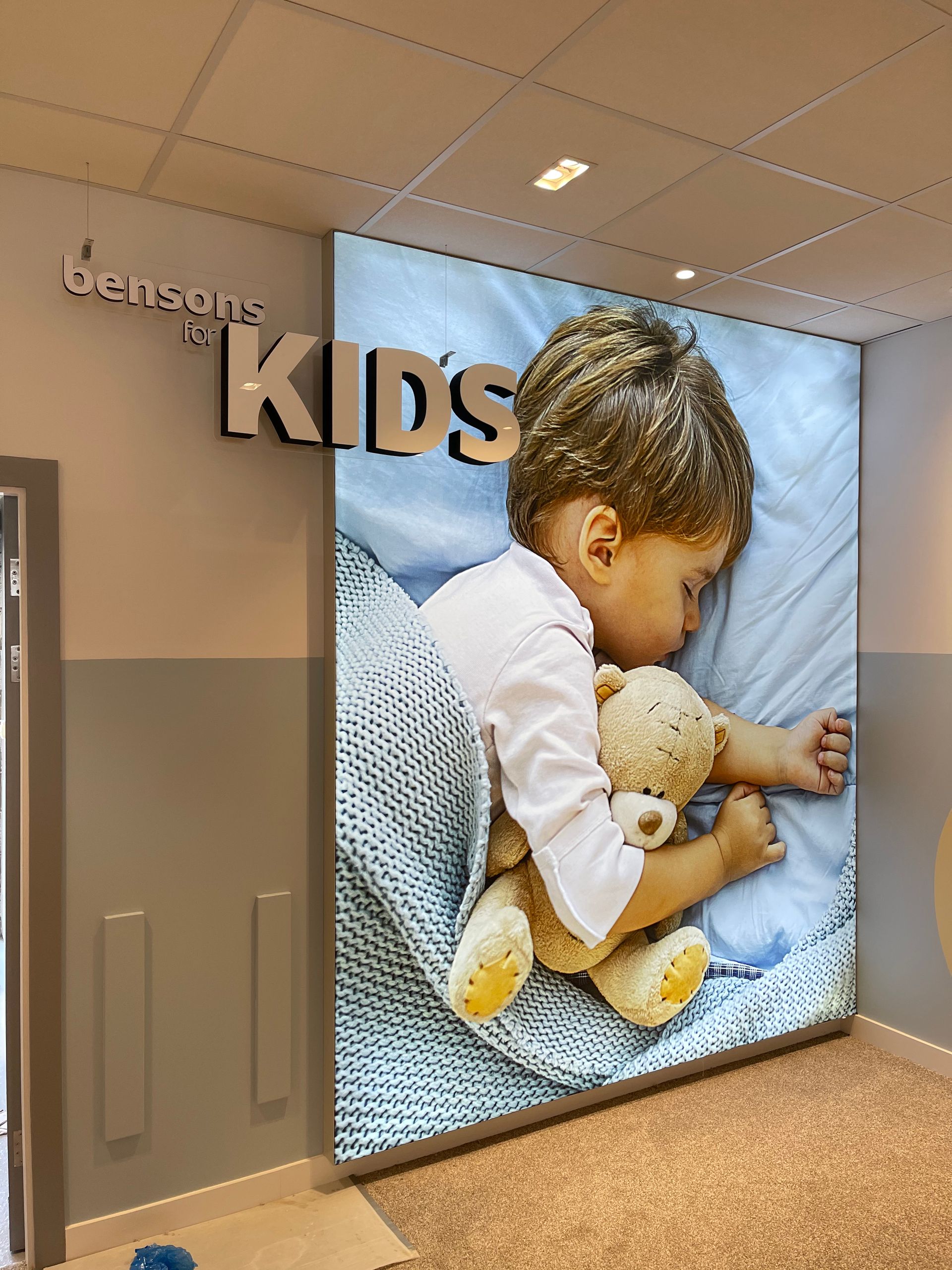 fabric light box display and 3D lettering for Bensons