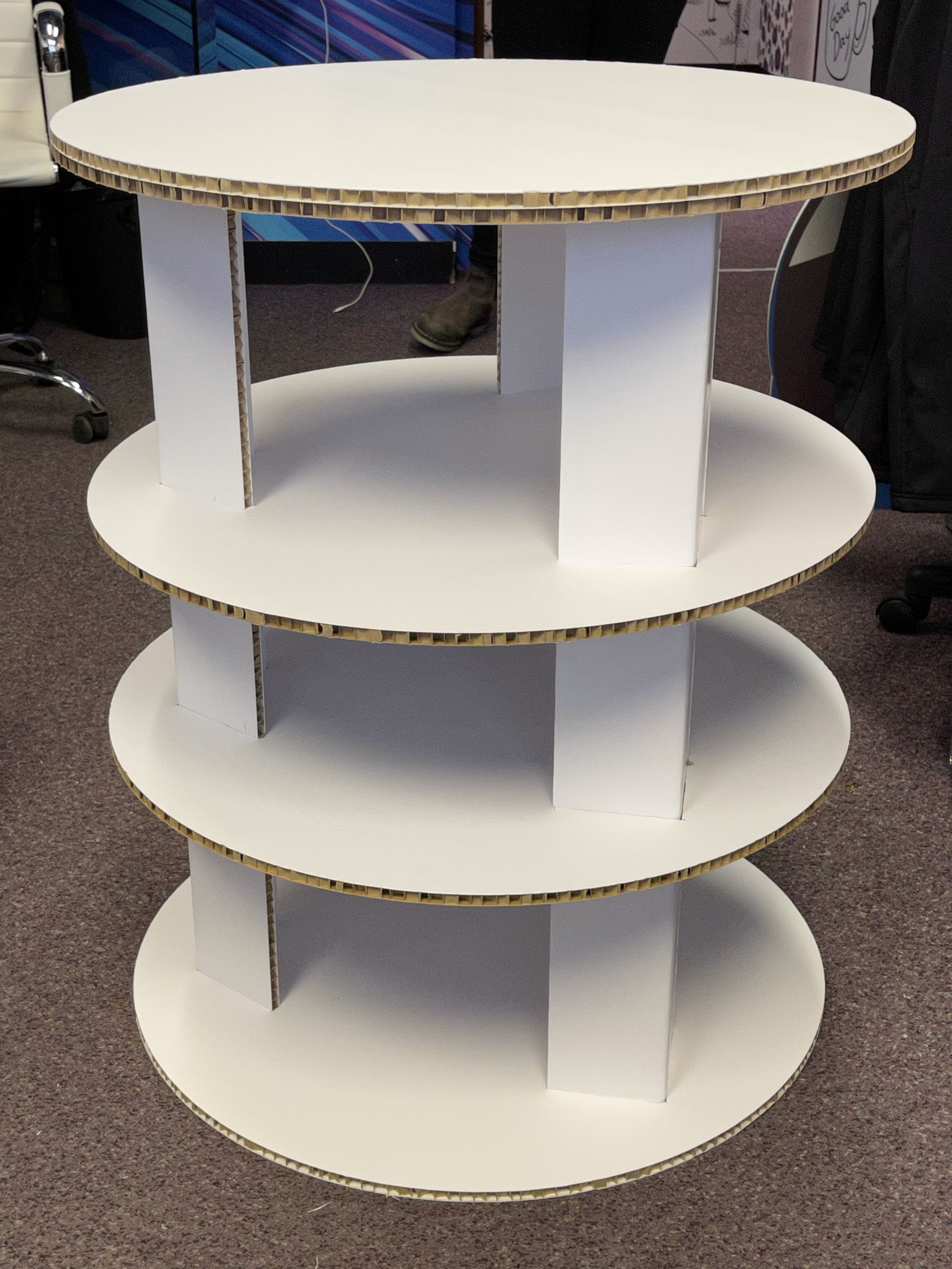 Circular Shelved table manufactured from corrugated card
