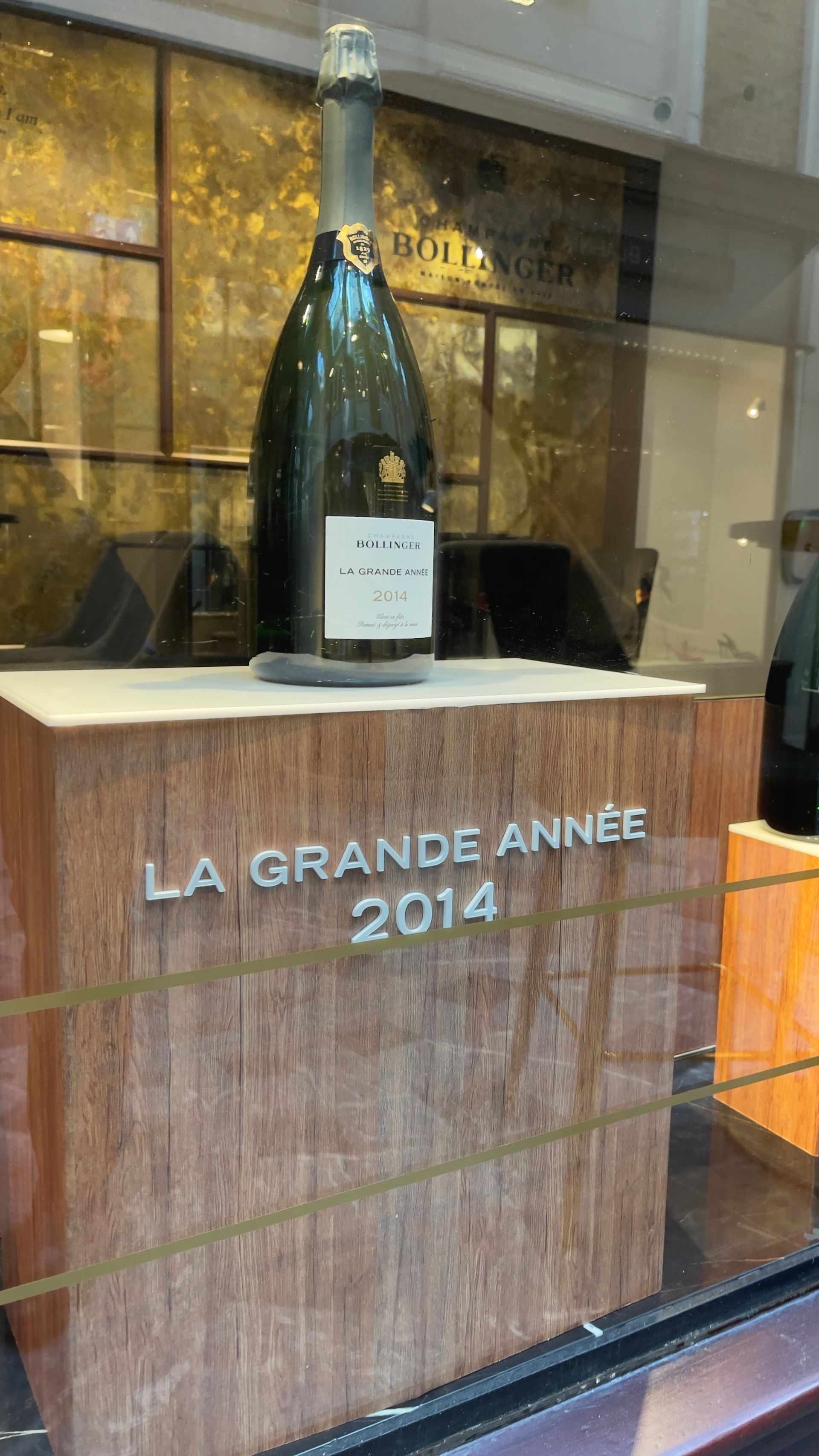 Shop plinth manufactured for Bollinger La Grande Anee window display